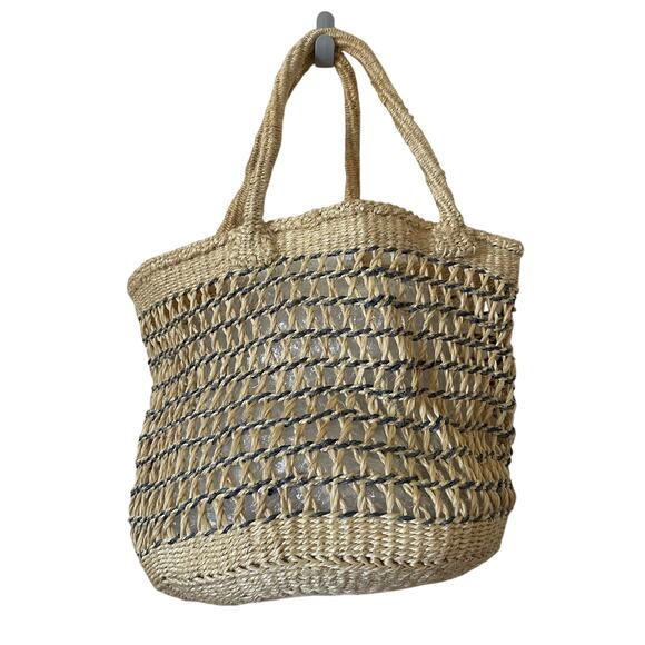 Blue & Tan Woven Medium Beach Bag - Picture 1 of 6